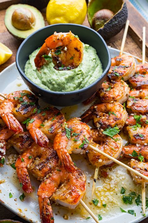 Cajun Butter Garlic Grilled Shrimp with Cilantro Lime Avocado Sauce Anti Diet, Cajun Butter, Grilled Shrimp Skewers, Closet Cooking, Homemade Cajun Seasoning, Seasoned Butter, Bbq Pork Ribs, Grilled Food, Fantasy Food