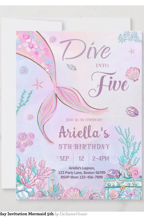 Dive Into Five Birthday Invitation Mermaid 5th Dive Into Five Birthday, Mermaid Invitations, Pool Party Invitations, Mermaid Birthday Invitations, Pool Birthday Party, Birthday Supplies, Invitation Inspiration, Mermaid Birthday Party, Printable Birthday Invitations