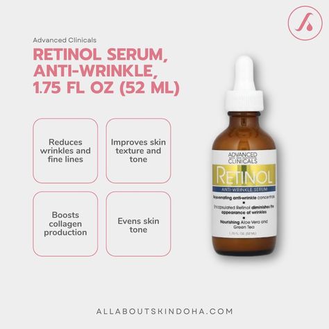 Advanced Clinicals, Retinol Serum, Anti-Wrinkle, 1.75 fl oz (52 ml)

Price: 70QAR
Website: 
Cash and Card Payment Available

#AdvancedClinicals #RetinolSerum #AntiWrinkle #AllAboutSkinDoha #Clearskin #Skincareroutine #SkincareEssentials #beautydoohaqatar Mask Makeup, Face Patches, Retinol Serum, Wrinkled Skin, Skincare Set, Anti Wrinkle, Improve Skin, Face Serum, Skin Care Essentials