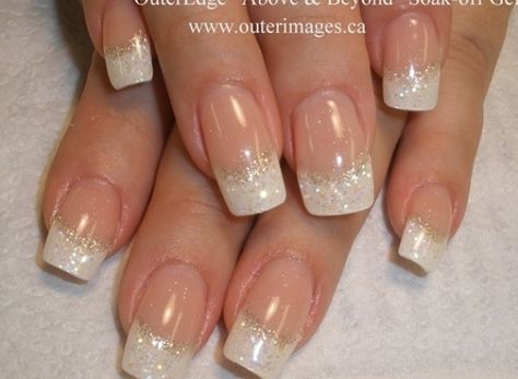 French Manicure With Glitter, Manicure With Glitter, French Manicure Nail Designs, Gel Nails French, Wedding Nails French, Manicure Nail Designs, French Tip Nail Designs, French Manicure Nails, Bride Nails