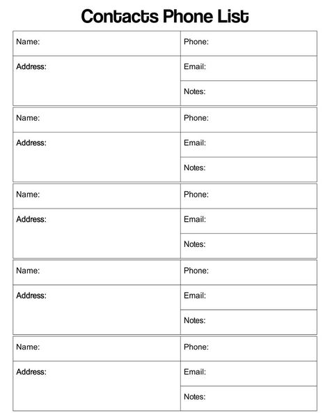 Printable Phone List Template Printable Address Book Pages Free, Free Contact List Printable, Free Printable Contact List, Address Book Template Free Printables, Contact List Printable Free, Blank List Template, Contact List Template, Address Book Template, Great Clips Coupons