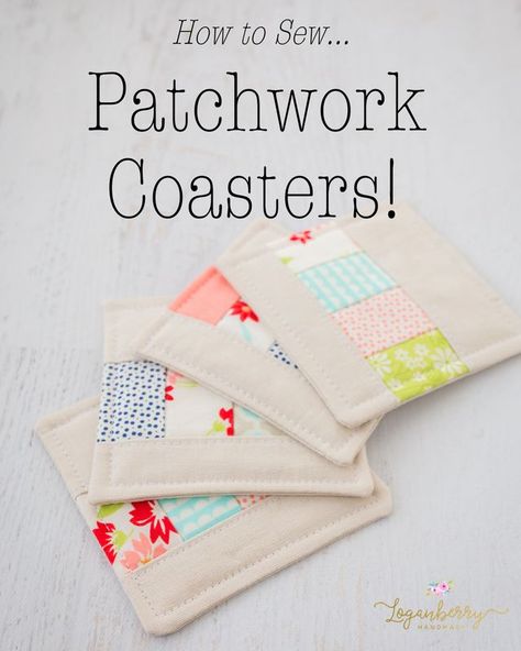 Patchwork Coasters Sewing Tutorial | Pinwheel Cottage | Bloglovin’ Sew Coasters, Coasters Sewing, Linen Patchwork, Free Printable Sewing Patterns, Holiday Hand Towels, Trendy Sewing Projects, Quilted Coasters, Sewing Projects Free, Sewing Courses