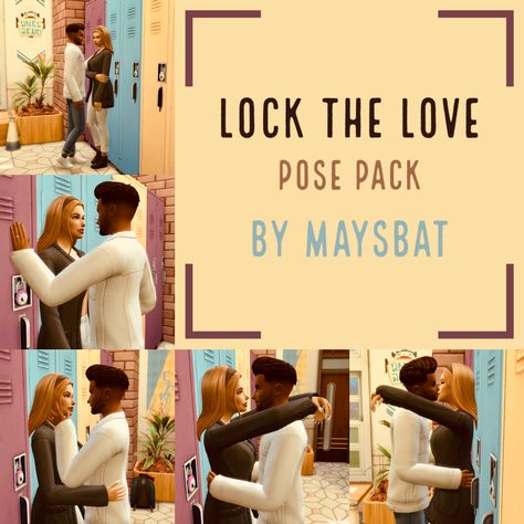 Lock the Love || Pose Pack | Maysbat on Patreon Sims 4 High School Poses, Sims 4 School Poses, School Poses, Love Pose, High School Couples, New Pose, Sims 4 Couple Poses, Sims 4 Stories, Sims Stories