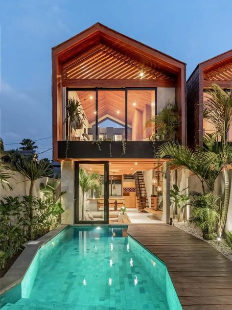 Airbnb With Pool, Bali Tiny House, Small Farmhouse Philippines, Small Resort Design Plan, Small Villa With Pool, Beach Pool House, Metal Frame House, Tropical Resort Design, Tiny Villa