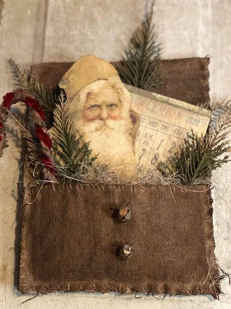 Primitive Burlap Crafts, Primitive Christmas Diy, Diy Primitive Christmas Ornaments, Linda Perry, Primitive Christmas Crafts, Primitive Santas, Christmas Victorian, Primitive Country Christmas, Victorian Crafts