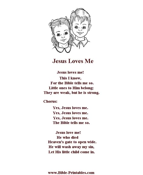 Children's Song Lyrics - Jesus Loves Me Kids Church Songs, Children's Church Songs, Childrens Bible Songs, Lullaby Lyrics, Bible Songs For Kids, Sunday School Songs, Nursery Rhymes Lyrics, Church Songs, Kindergarten Songs