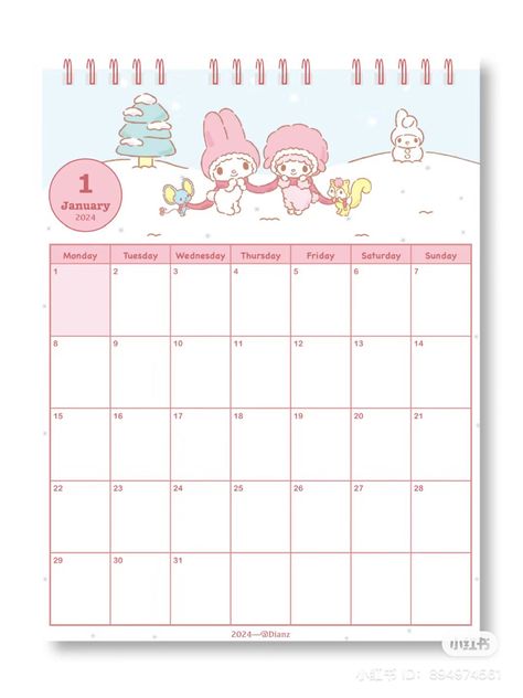 Sanrio Calendar 2024 Printable, My Melody Calendar, Week Planner, Calendar 2024, My Melody, Weekly Planner, Hello Kitty, Bullet Journal, Paper Crafts