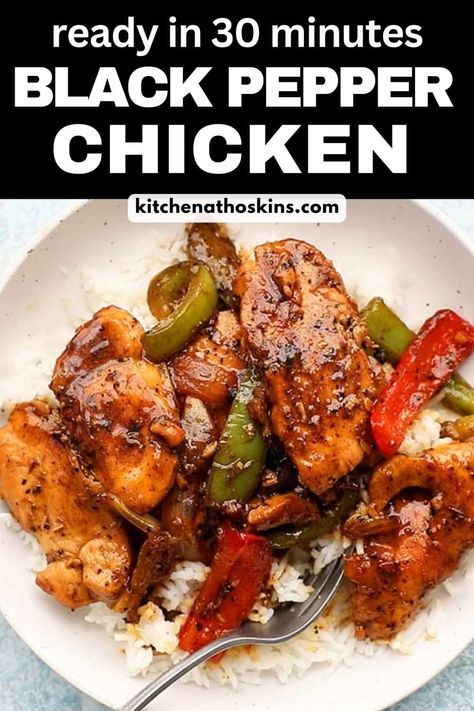 Black Pepper Chicken features tender chicken and colorful peppers smothered in a rich, savory and bold black pepper sauce. Made in under 30 minutes, it's better than take out! Add as much or as little black pepper as you want! Asian Chicken Recipes Easy, Spicy Sriracha Chicken, Blackened Chicken Recipe, Black Pepper Sauce, Black Pepper Chicken, Asian Chicken Recipes, Chicken Kitchen, Chicken Breast Recipes Easy, Easy Asian Recipes