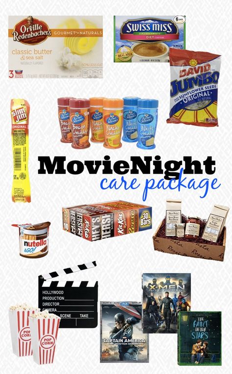 Movie Night Care Package Ideas - Send a College Student you love a surprise in the mail or turn this into a fun Christmas gift! {The Love Nerds} #AmazonWishList #AmazonHasIt Family Movie Night Gift, Popcorn Gift Basket, Movie Basket Gift, Movie Night Basket, Movie Night Gift Basket, Care Package Ideas, Movie Night Gift, Dollar Tree Gifts, Military Care Package