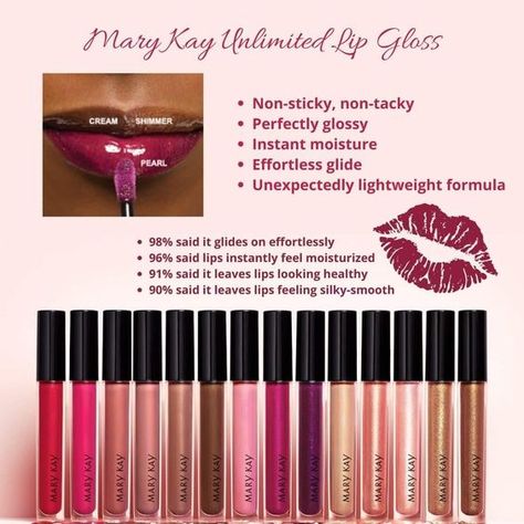 Unlimited Lip Gloss Mary Kay Glamour, Mary Kay Flyers, Mary Kay Hostess, Mary Kay Quotes, Mary Kay Office, Mary Kay Lip Gloss, Mary Kay Marketing, Mary Kay Party, Imagenes Mary Kay