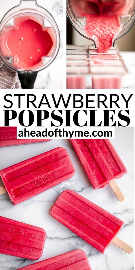 Strawberry Frozen Yogurt Popsicles, Fresh Strawberry Popsicle Recipes, Strawberry Popsicles Healthy, Strawberry Ice Pops Homemade Popsicles, Frozen Strawberry Popsicles, Strawberry Ice Cream Popsicles, Fresh Strawberry Popsicles, Frozen Ice Pops, Strawberry Popsicle Recipes