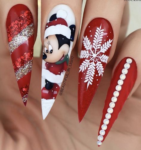 Disney Christmas Nails, Mickey Mouse Nails, Minnie Mouse Nails, Mickey Nails, Nagel Tips, Cute Christmas Nails, Disney Nails, Winter Nail Designs, Winter Nail