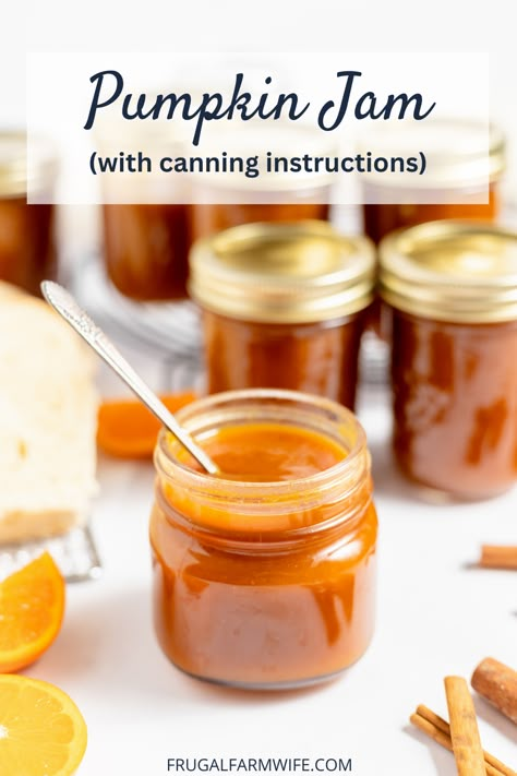 Fall Jams Canning Recipes, Pumpkin Pie Jam Canning, Pumpkin Spice Jam, Pumpkin Jam Recipe Canning, Pumpkin Marmalade Recipe, Fall Canning Ideas, Pumpkin Jam Canning, Fall Jelly Recipes, Jam Ideas Recipes