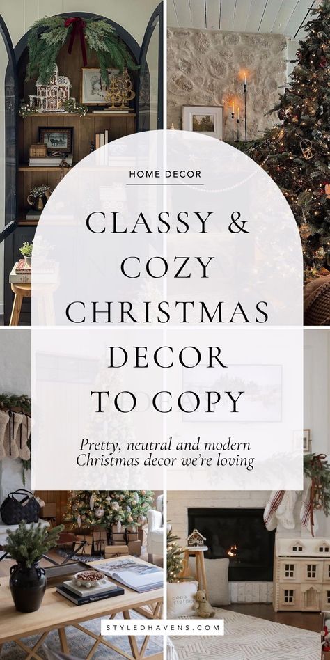 So excited to share the Christmas decor inspiration that's inspiring us for 2024! See our fav modern Christmas decor ideas that we're sure you'll love and plan your Christmas decorations before they sell out! 2024 Farmhouse Christmas Decor, Simple Interior Christmas Decor, Tv Media Christmas Decor, Liz Marie Galvan Christmas, Christmas Scene Decor, Neutral Outdoor Christmas Decor, Neutral Christmas Decorating Ideas, Christmas Styling Decor, Christmas Decor Ideas Cottage Core