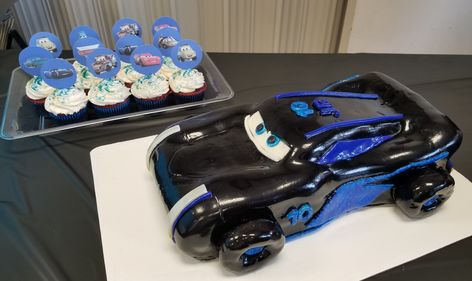 Cars cake Jackson Storm Jackson Storm Cars, Storm Cake, Jackson Storm, Cars Cake, Car Cake, Twin Birthday, Kid Friendly Travel Destinations, Kid Friendly Trips, 6th Birthday Parties