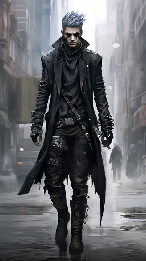 Cyberpunk created with AI by Amanda Church Cyberpunk Men Character Design, Vampire Male Aesthetic, Cyberpunk Vampire, Gothic Character Design, Cyberpunk Character Male, Cyberpunk Boy, Urban Fantasy Inspiration, Cyberpunk People, Gothic Cyberpunk