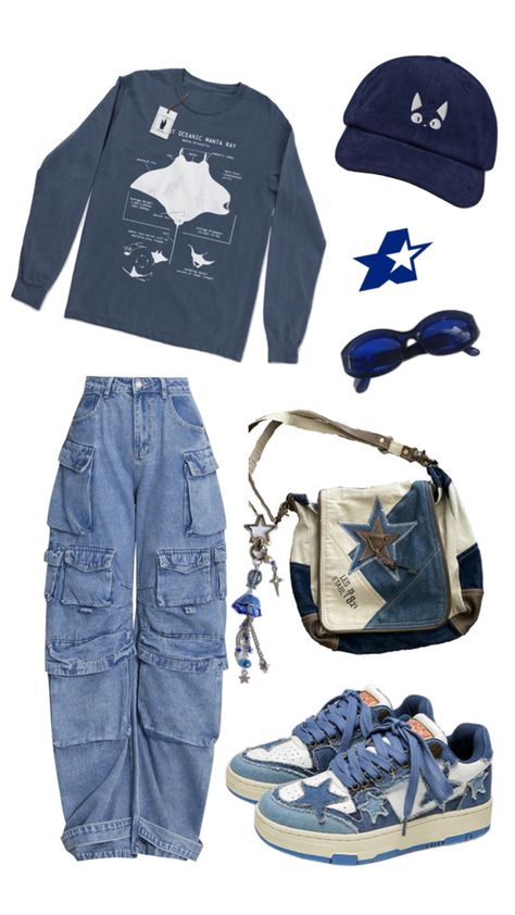 Blue Grunge, Cute Fit, Blue Fits, Swaggy Outfits, Retro Outfits, Grunge Fashion, Grunge Outfits, Fitness Inspo, Aesthetic Clothes