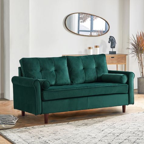 Arrives by Thu, Mar 14 Buy Muumblus Velvet Loveseat with Wood Legs, 2-Seater Small Loveseat Sofa Couch for Living Room, Green at Walmart.com Green Loveseat, Plush Loveseat, Small Loveseat, Couches For Small Spaces, Couch For Living Room, Small Couch, Room Green, Velvet Living Room, Modern Sofa Designs