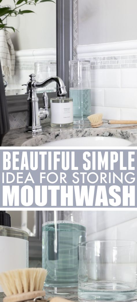 Mouthwash Container Ideas, Mouthwash Storage Ideas, Mouthwash Storage, Mouthwash Container, Smelly Bathroom, Lotion Storage, Dollar Tree Storage, Bathroom Cleaning Hacks, Hard Water Stains