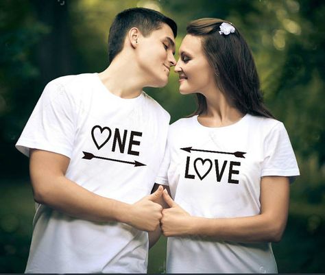 ONE LOVE Matching Couple shirts set women and men by FavoriTee Mr And Mrs Shirts, Tees With Sayings, Just Married Shirts, Mrs Shirts, Half Heart, Married Shirt, Groom And Bride, Mrs Shirt, Tshirt Custom