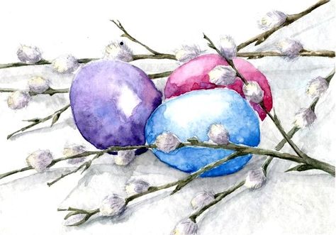 Watercolor Spring Cards, Watercolor Easter Eggs Paintings, Easter Watercolor Paintings Easy, Easter Art Painting, Watercolour Easter Cards, Easter Watercolor Cards, Spring Watercolors, Easter Artwork, Watercolor Easter Eggs