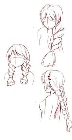 Pigtail Braids Drawing, Cool Hairstyles To Draw, Messy Braid Drawing, Hair Bases Drawing Female, Hairstyles Drawing Long Hair, Cartoon Hair Ideas, Hair Anatomy Drawing, Braid Reference Drawing, Pigtail Hairstyles Drawing