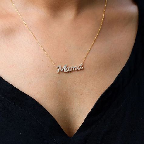 14k/18k Solid Gold Diamond Mama Necklace, Mom Necklace, Mothers Day Gifts, Christmas Gift Ideas Mom, Gift Ideas Mom, Grandma Necklace, Mother Necklace, Mama Necklace, Necklace Mom, Mother Jewelry, Golden Necklace, Diamond Gift