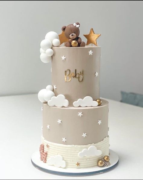 Gender Reveal Bear Cake, Cloud Cake Ideas, Bear Baby Shower Theme Girl, Bear Baby Shower Theme Decoration, Bear Gender Reveal Cake, Teddy Bear Cake Ideas, Teddy Bear Birthday Cake, Teddy Bear Baby Shower Decorations, Baby Shower Cakes Neutral