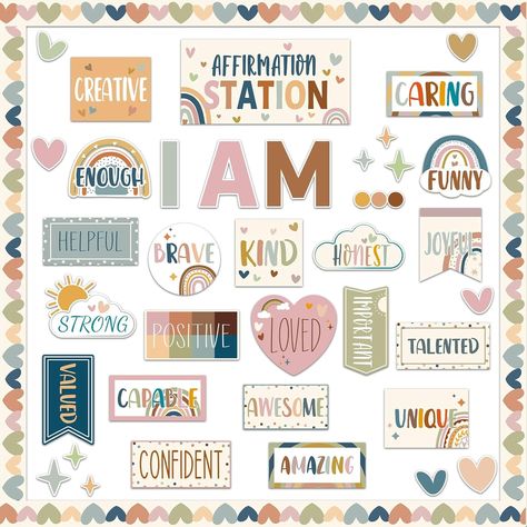 Amazon.com : BOHO Affirmation Station Bulletin Board Set Motivational Posters for Classroom Decors I Am Positive Affirmations Accent Cutouts Inspirational Rainbow Bulletin Board for Home School Teacher Wall Supply : Office Products Rainbow Bulletin Boards, Teacher Wall, Posters For Classroom, Affirmation Station, I Am Positive, Bulletin Board Sets, Home School, Motivational Posters, Office Products