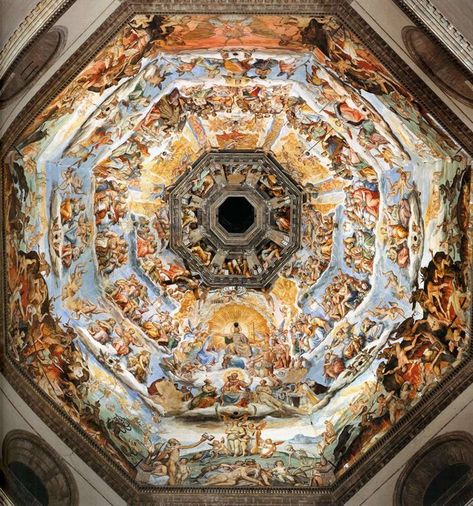 The Last Judgment under Brunelleschi's Dome inside the Florence Cathedral. Filippo Brunelleschi, The Last Judgment, Florence Cathedral, Florence Art, Giorgio Vasari, Florence Travel, Guided Art, Italian Painters, Angel Painting