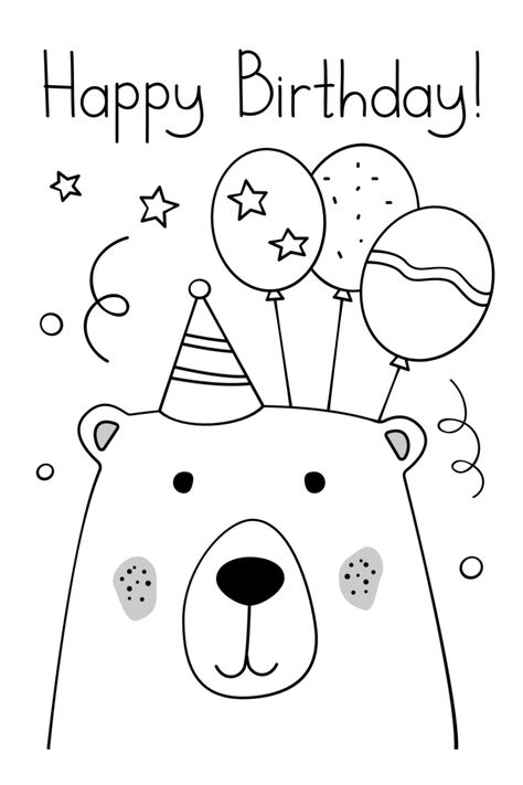 Happy Birthday Doodles, Happy Birthday Bear, Happy Birthday Drawings, Happy Birthday Coloring Pages, Birthday Doodle, Birthday Bear, Birthday Coloring Pages, 50 Birthday, Birthday Card Drawing