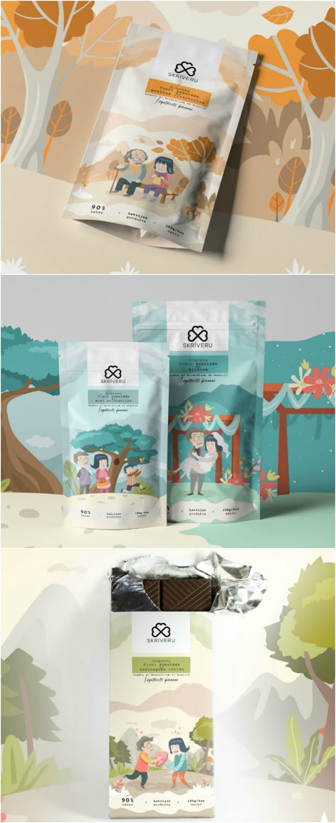 Vinille Büro - Skrīveru Saldumi #confectionary #packaging Packaging Design Pouch, Pouch Design Packaging, Food Packaging Illustration, Pouch Packaging Design Inspiration, Illustration Packaging Design, Pouch Packaging Design, Illustration Packaging, Kids Packaging Design, Candy Packaging Design