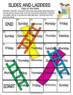 FREE Snakes and Ladders games for months of the year and days of the week! First Grade a la Carte: The FUN continues... Days Of The Week Activities, Partner Games, Calendar Math, Math Measurement, Snakes And Ladders, Orton Gillingham, Teaching Time, Literacy Stations, Math Time