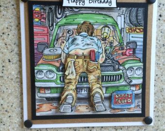 Handmade Happy Birthday 3D decoupage car mechanic card humourous 6" x 6"  comical amusing cheeky funny Happy Birthday 3d, Last Minute Birthday Gifts Diy, Last Minute Birthday Gifts, 3d Decoupage, Birthday Cards Diy, Happy Birthday Images, Window Art, Car Mechanic, Handmade Birthday Cards