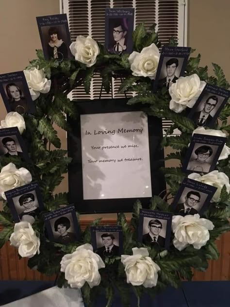 Remembrance Party Ideas, Celebration Of Life Reception Ideas, Memorial Dinner Decorations, Celebration Of Life Memorial Ideas Decorations, Repast Decorations, Family Reunion Centerpiece Ideas, Memorial Centerpieces, Memorial Service Decorations, Class Reunion Decorations