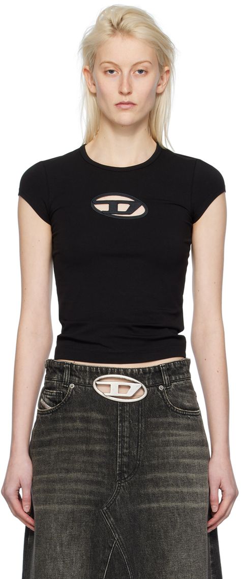 Find Diesel Black T-angie T-shirt on Editorialist. Stretch organic cotton jersey T-shirt. · Rib knit crewneck · Cutouts and logo embroidered at front · Cap sleeves Supplier color: Black Diesel Shirts, Diesel Clothing, Knit Crewneck, Tee Design, Jersey T Shirt, Logo Embroidered, Luxury Streetwear, Shirt Outfit, Stretch Cotton