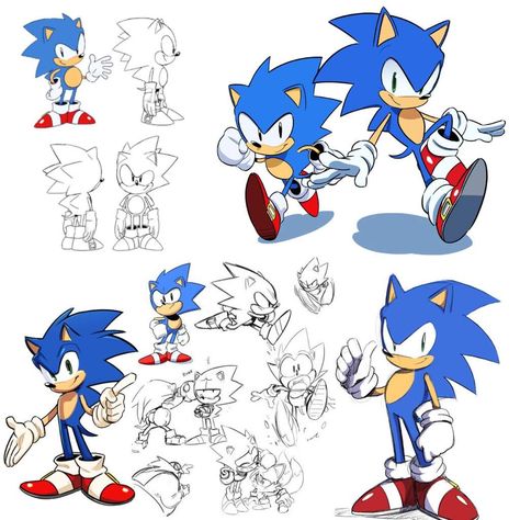 Sonic The Hedgehog Art Reference, Sonic Character Sheet, Sonic The Hedgehog Reference, Sonic Character Design, Sonic Reference Sheet, Sonic Reference Poses, Sonic Fan Design, Sonic Side View, Sonic Design