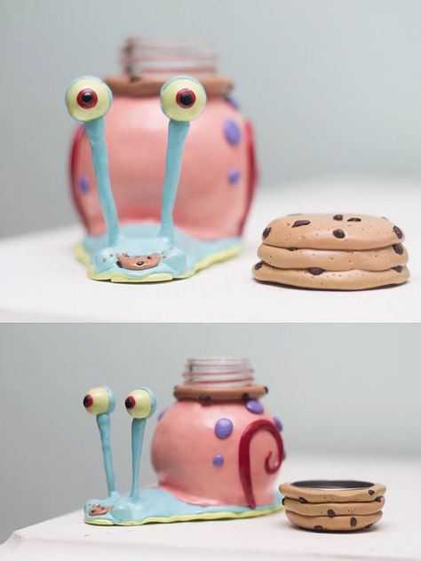 Gary the Snail Spongebob Stash Jar by deshtiny on Etsy Snail Spongebob, Spongebob Cute, Spongebob Art, Gary The Snail, Roach Clips, Clay Jars, Cute Craft, Stash Jar, Clay Jar