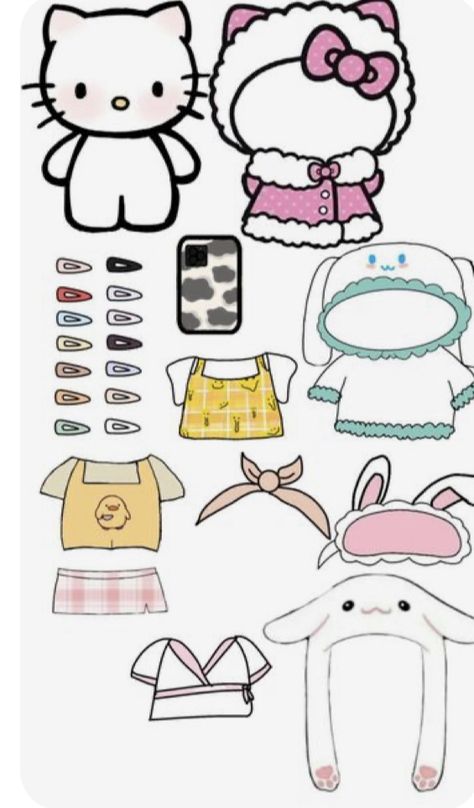 Hello Kitty And Friends Paper Dolls, Hello Kitty Dress Up, Hello Kitty Colouring Pages, Hello Kitty Dress, Hello Kitty Clothes, Hello Kitty Coloring, Pinturas Disney, Dress Up Dolls, Diy Skin Care