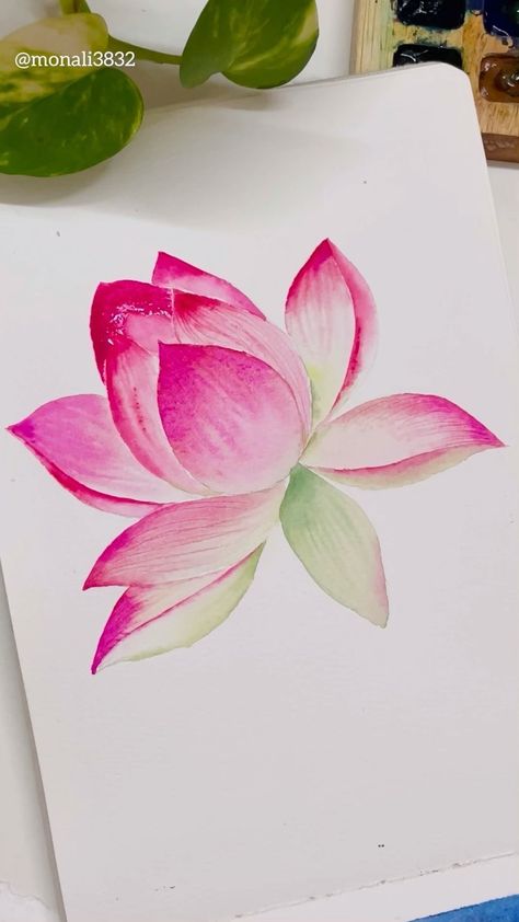 Today Thought, Art Painting Watercolor, Painting Flowers Tutorial, Lotus Flower Art, Lotus Painting, Lotus Art, Flowers Tutorial, Flower Art Drawing, Diy Watercolor Painting