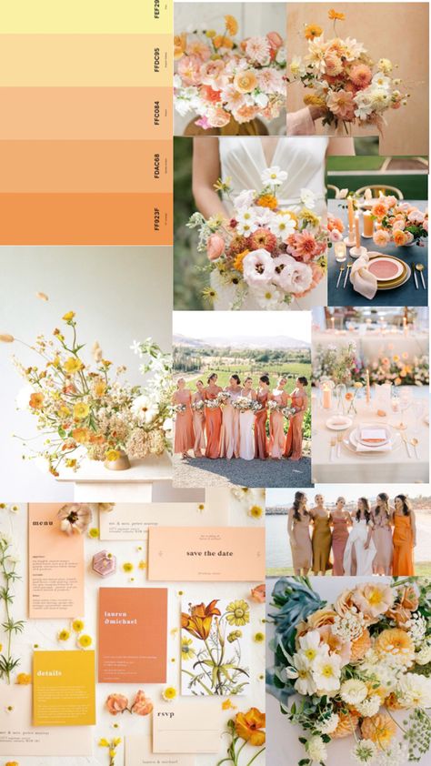 Apricot Wedding, Orange Wedding Themes, Diana Wedding, June Wedding, Orange Wedding, Wedding Color Palette, Wildflower Wedding, Wedding Mood Board, Wedding Mood