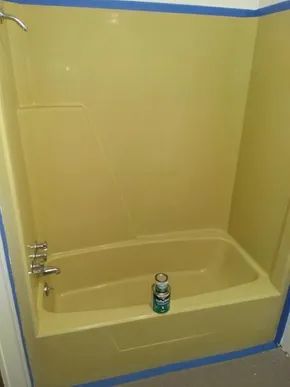 Yellow Bathtub, Mobile Home Bathtubs, Mobile Home Redo, Mobile Home Bathrooms, Tub Refinishing, Mobile Home Kitchens, Bathtub Cleaner, New Mobile Homes, Mobile Home Repair