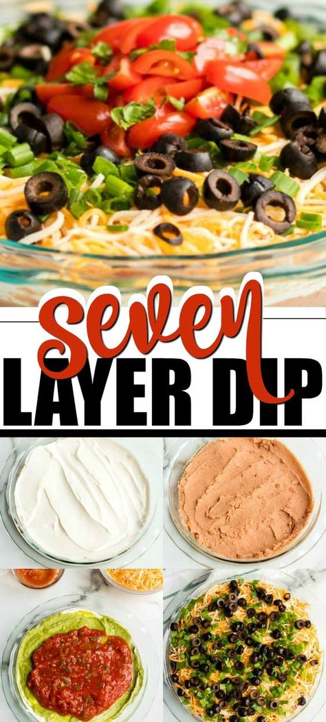 Seven Layer Dip Recipe, Seven Layer Taco Dip, Layer Taco Dip, Layer Dip Recipe, Mexican Appetizer, Mexican Party Food, Layered Dip Recipes, Layered Taco Dip, Seven Layer Dip