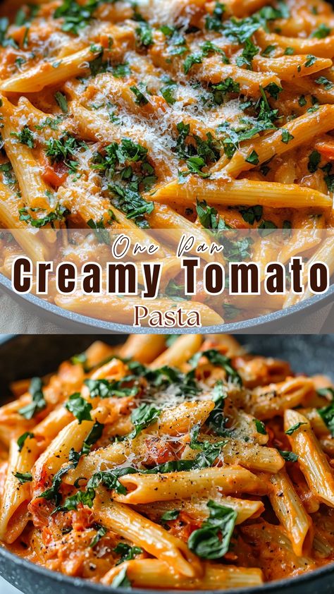 One Pan Creamy Tomato Pasta Roasted Tomato Cream Cheese Pasta, Healthy Dinner Recipes No Cheese, Creamy Tomato Basil Pasta Sauce, Creamy Tomato Garlic Pasta, Tomato Paste Recipe Dinners, Pasta And Tomatoes, Creamy Pasta Recipes Tomato, Pasta With Sun Dried Tomatoes Recipes, Tuscan Pasta Recipes