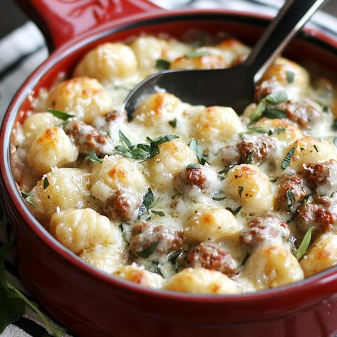 Creamy Sausage Gnocchi Recipe This Creamy Sausage Gnocchi is a quick, hearty meal combining pillowy gnocchi with savory sausage in a creamy sauce. It’s perfect for a cozy dinner in under 30 minutes! Ingredients: 1 lb Italian sausage (mild or spicy) 1 package (16 oz) gnocchi (potato or your preferred type) 1 small onion, finely Cauliflower Gnocchi Sausage, Italian Sausage With Gnocchi, Creamy Beef Gnocchi Recipes, Ground Elk Sausage Recipes, Jimmy Dean Hot Sausage Recipes Dinner, Gnocci Meals Italian Sausage, Gnocchi Recipes With Sausage, Kielbasa Gnocchi Recipes, Creamy Chorizo Gnocchi