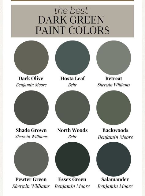 Moody Green Built Ins, Dark Earthy Paint Colors, Forest Green Basement, Moody Entry Way, Dark Academia Green Paint, Retreat Accent Wall, Dark Green Walls Kitchen, Dark Olive Paint Color, Moody Romantic Bedroom Paint Colors