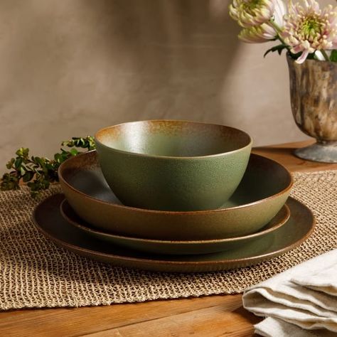 Bloomhouse Palermo Sun 16 Piece Double Bowl Stoneware Reactive Glaze Plates and Bowls Dinnerware Set - Bed Bath & Beyond - 40190561 Modern Ceramics Design, Starter Plates, Handmade Dinnerware, Coconut Bowl, Oprahs Favorite Things, Stoneware Dinnerware, Ceramic Dinnerware, Reactive Glaze, Dinner Is Served