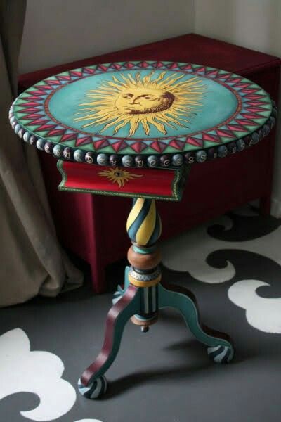 End Table Lamp, Whimsical Painted Furniture, Whimsical Furniture, Painted Chair, Boho Furniture, Side End Table, Painted Chairs, Children's Bedroom, Fortune Teller