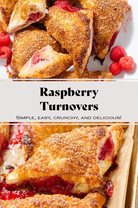 These flaky buttery Raspberry Turnovers are made with puff pastry and fresh raspberries. It's one of the simplest desserts but so delicious! You only need 6 simple ingredients and about 15 minutes of hands-on time! Kids love them and they're freezer-friendly! Raspberry Turnovers, Easy Puff Pastry Desserts, Peach Banana Smoothie, Lemon Smoothie, Puff Pastry Desserts, Breakfast Appetizers, Quick Cake, Fresh Raspberries, Spinach Smoothie