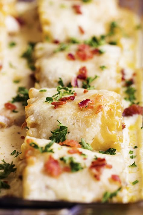 Chicken, Bacon, and cheese all rolled up into perfect portions and topped with the BEST homemade garlic alfredo sauce!  One of the best meals that you will make! Some things I make on the blog that I really hope everyone tries. This is one of those recipes. I have already made it twice in one … Alfredo Roll Ups, Chicken Bacon Alfredo, Homemade Lasagna Recipes, Chicken Alfredo Lasagna, Roll Ups Recipes, Lasagna Rollups, The Recipe Critic, Chicken Lasagna, Recipe Critic